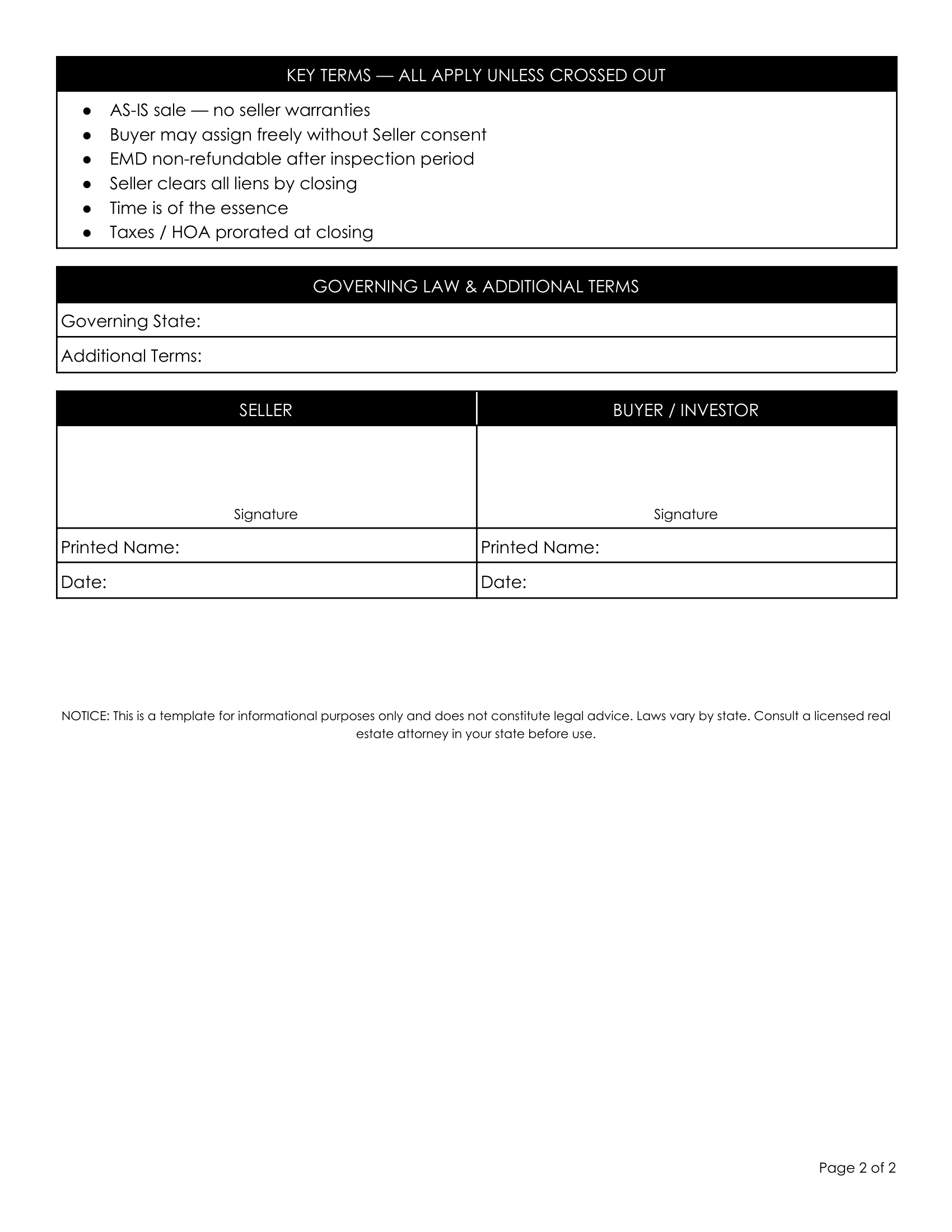 6. Compact One-Page Wholesale Contract