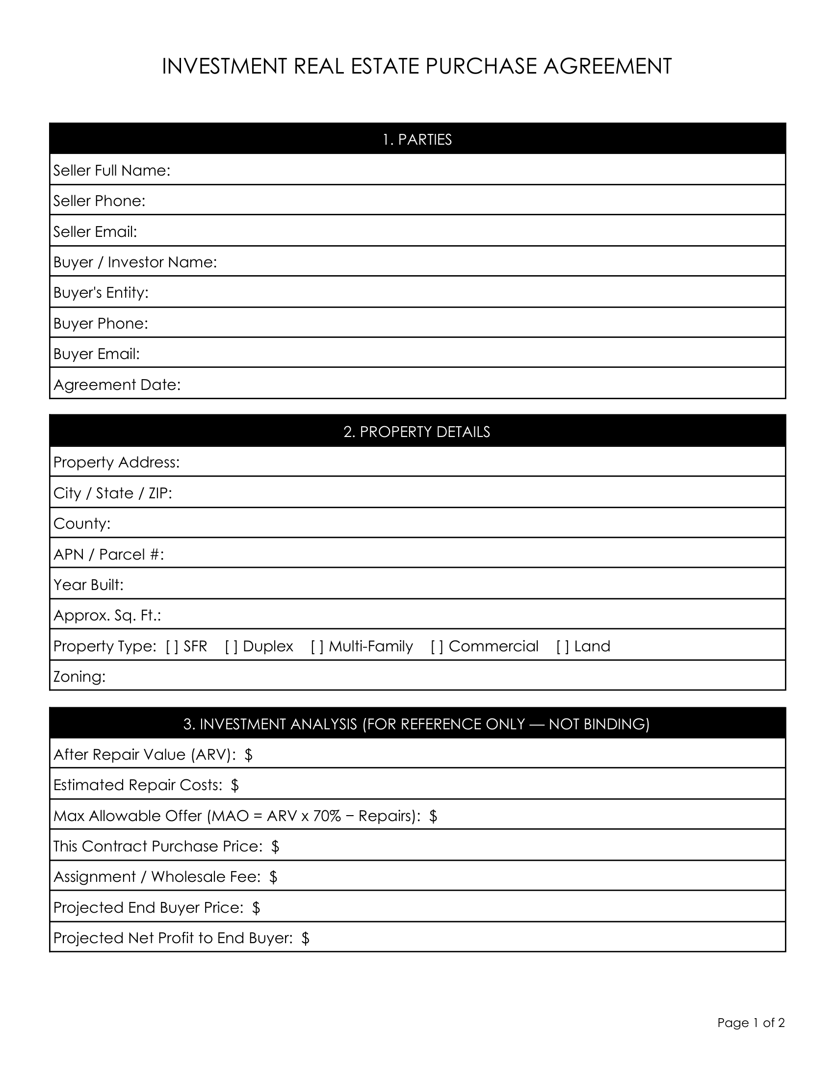 7. Purchase and Sale Agreement with ARV & Equity Analysis