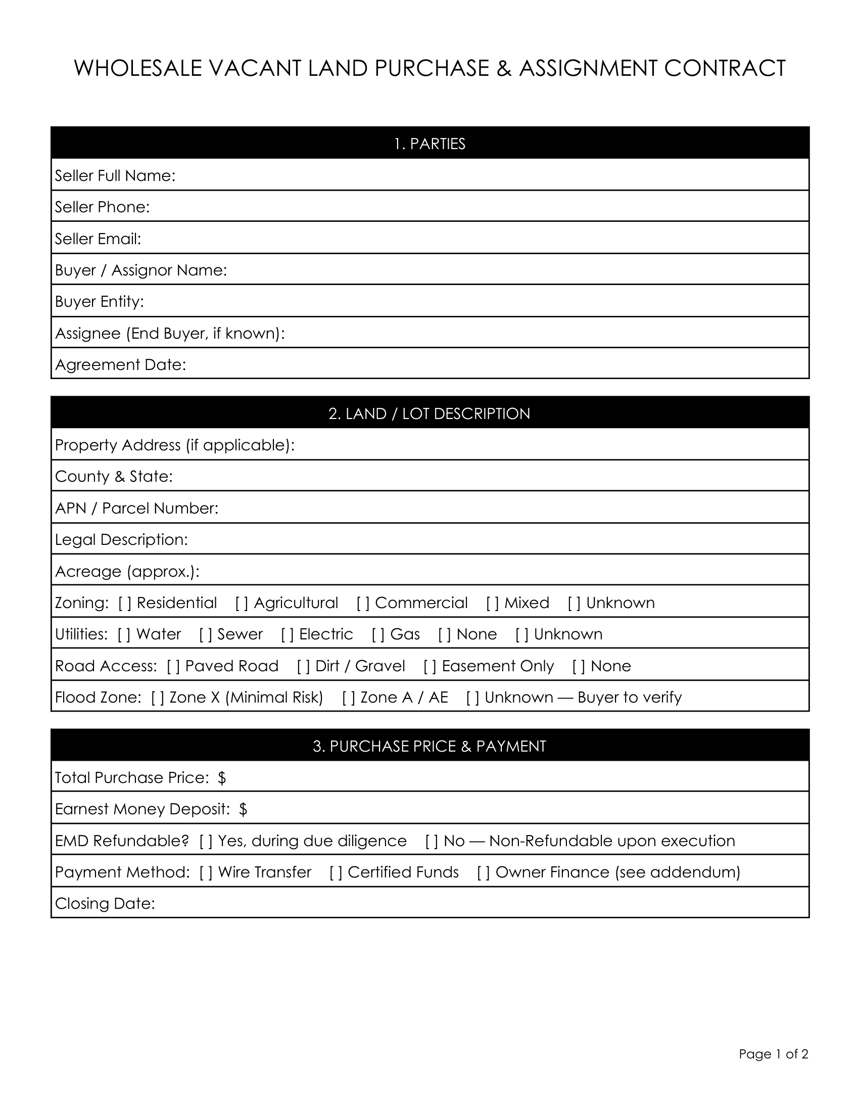8. Vacant Land & Lot Wholesale Contract