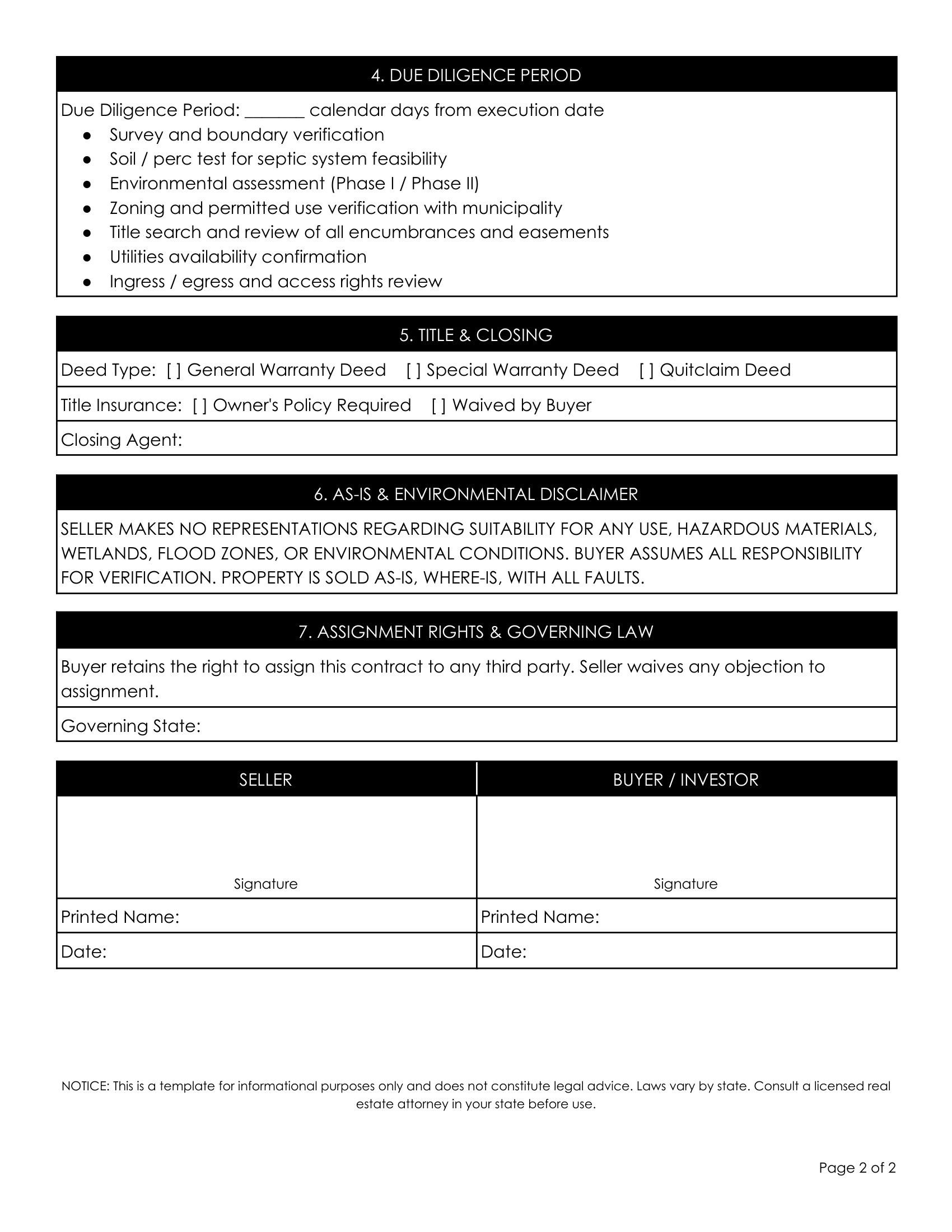 8. Vacant Land & Lot Wholesale Contract