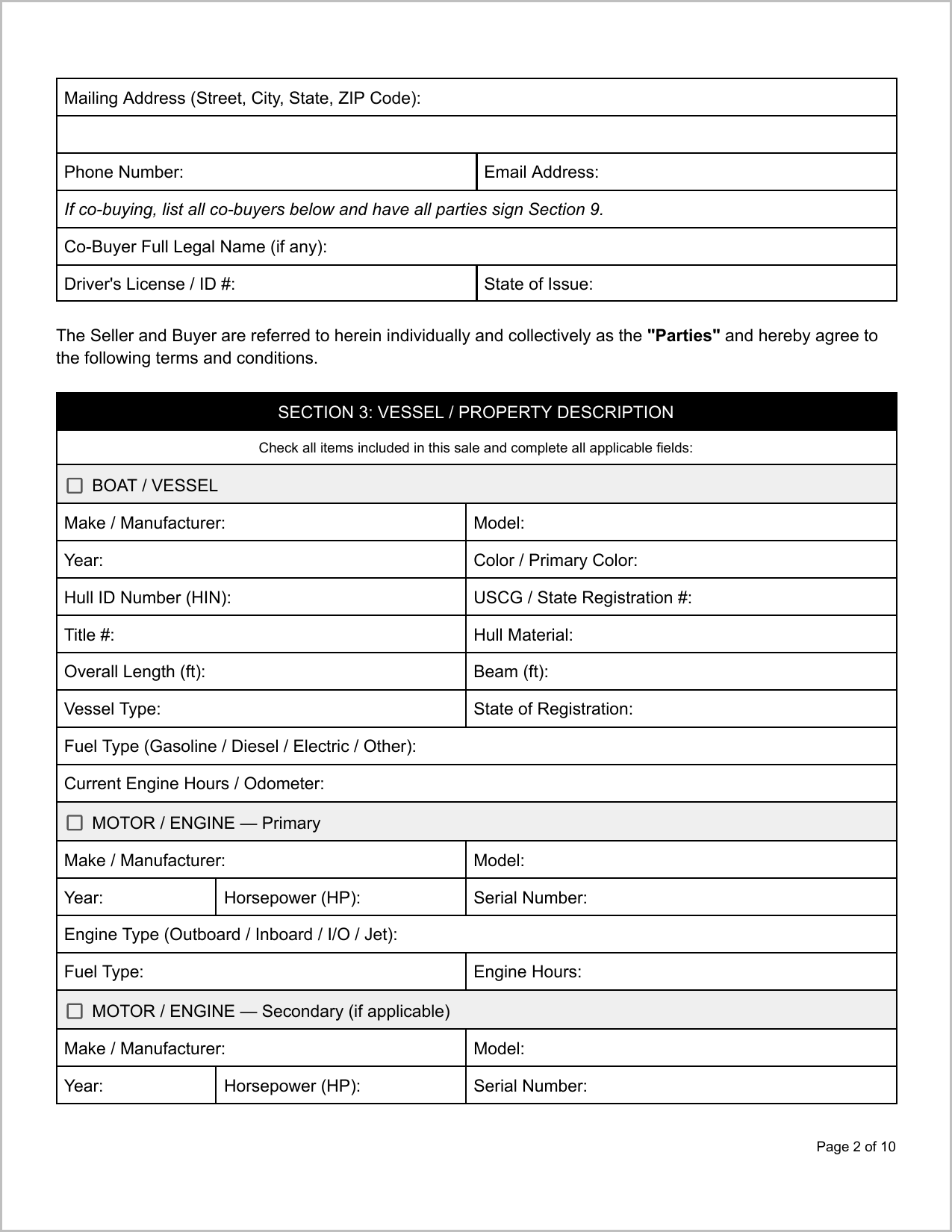 Free Florida Boat Bill of Sale Template