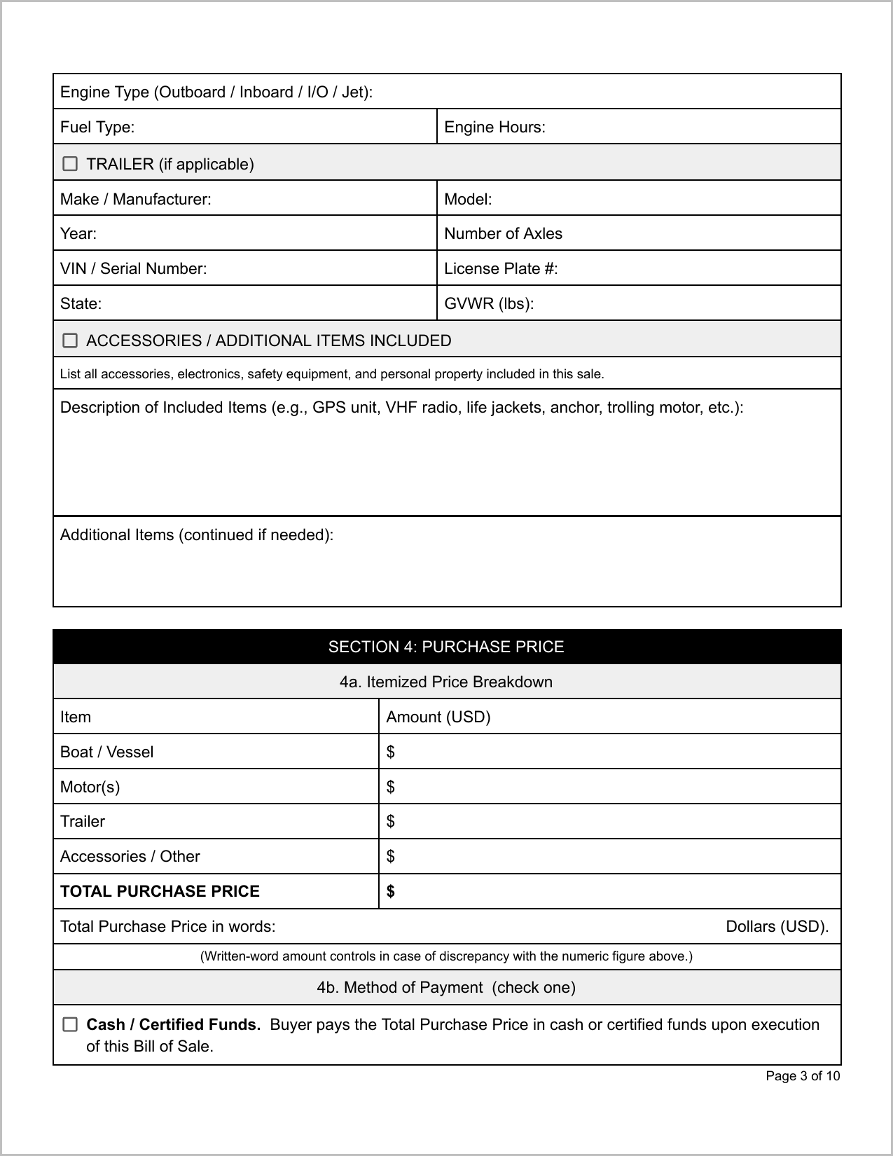 Free Florida Boat Bill of Sale Template