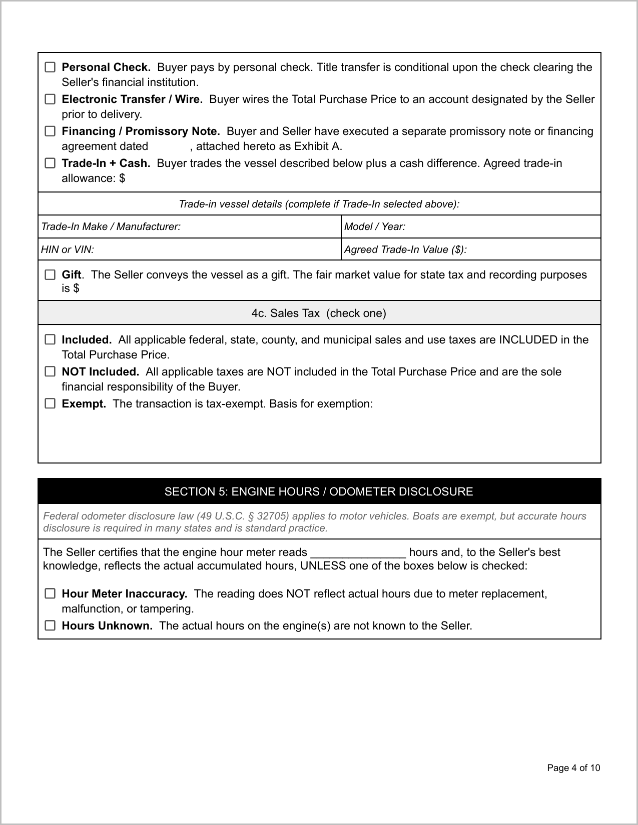 Free Florida Boat Bill of Sale Template