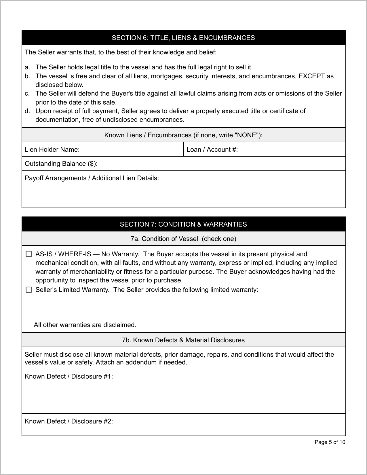 Free Florida Boat Bill of Sale Template