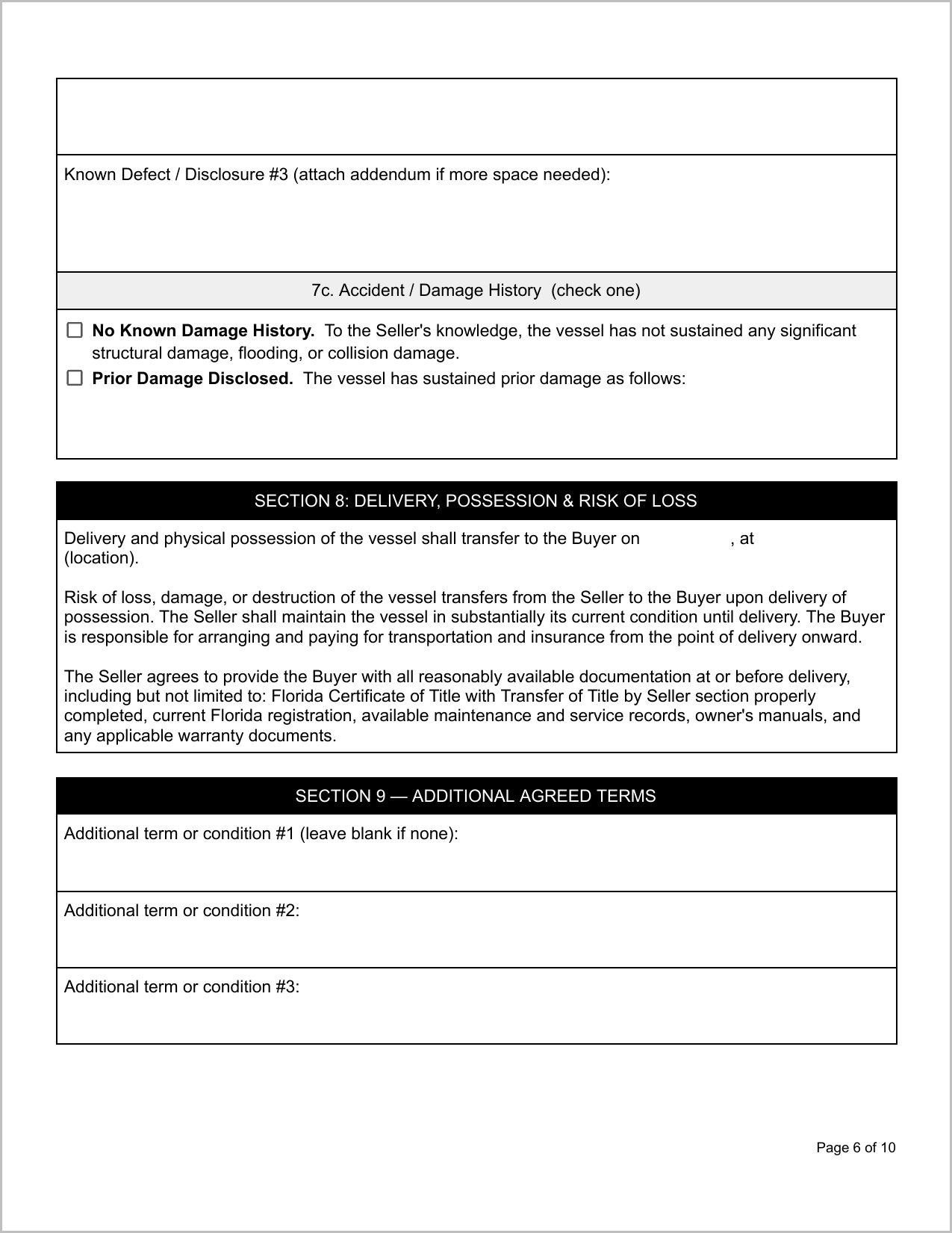 Free Florida Boat Bill of Sale Template