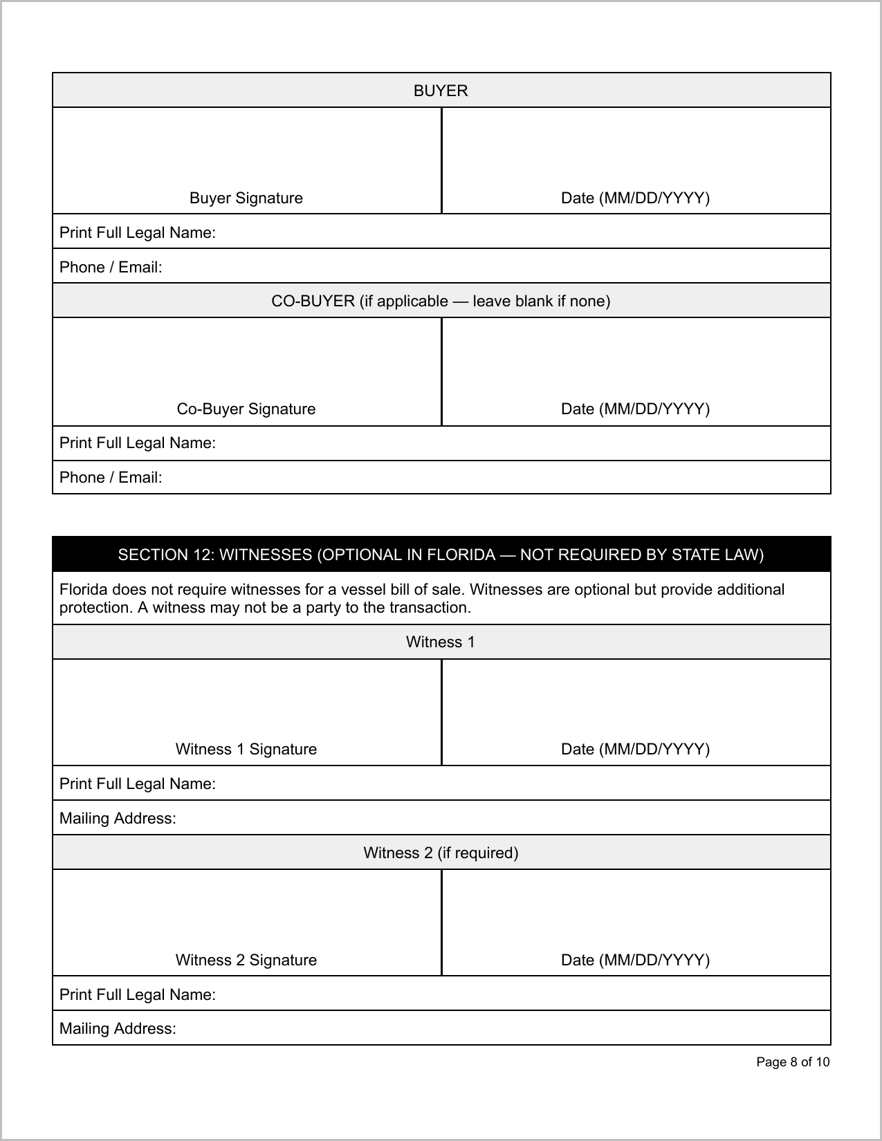 Free Florida Boat Bill of Sale Template