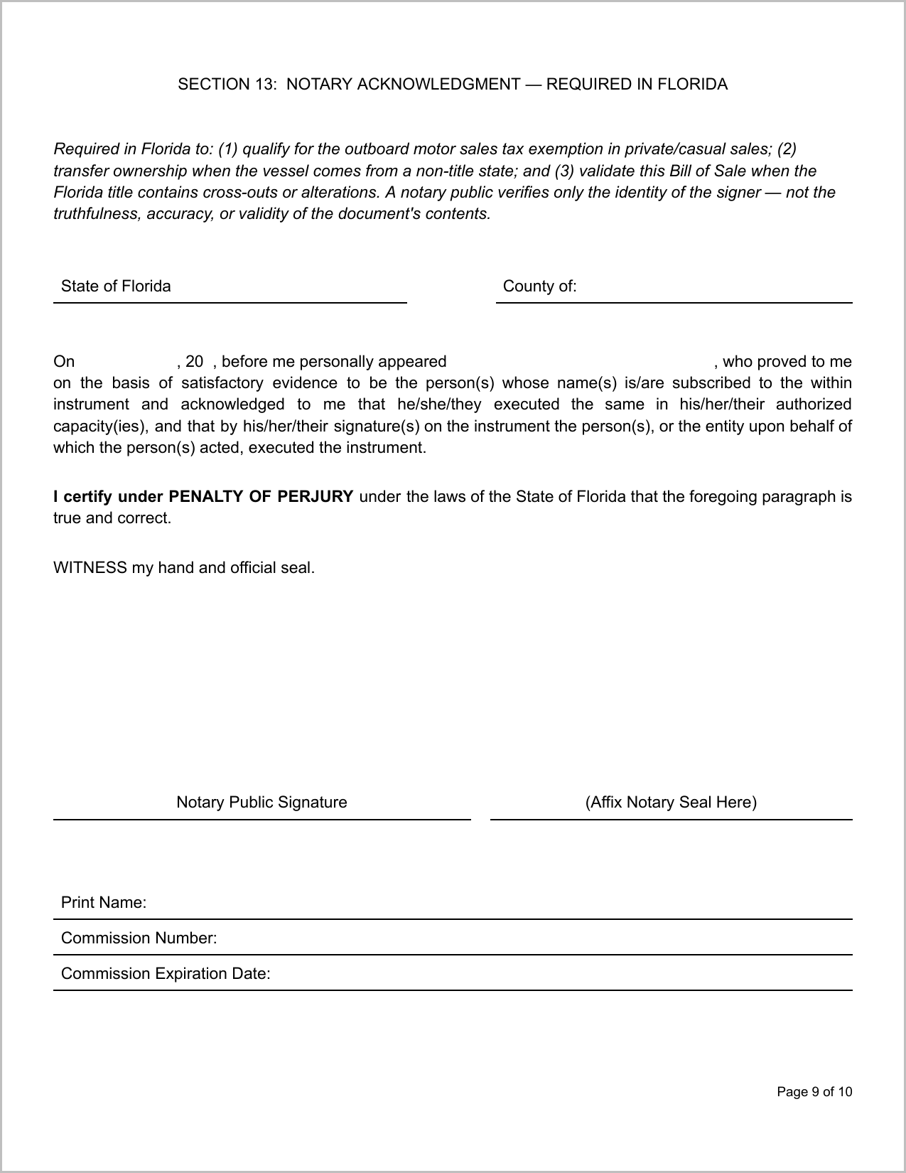 Free Florida Boat Bill of Sale Template