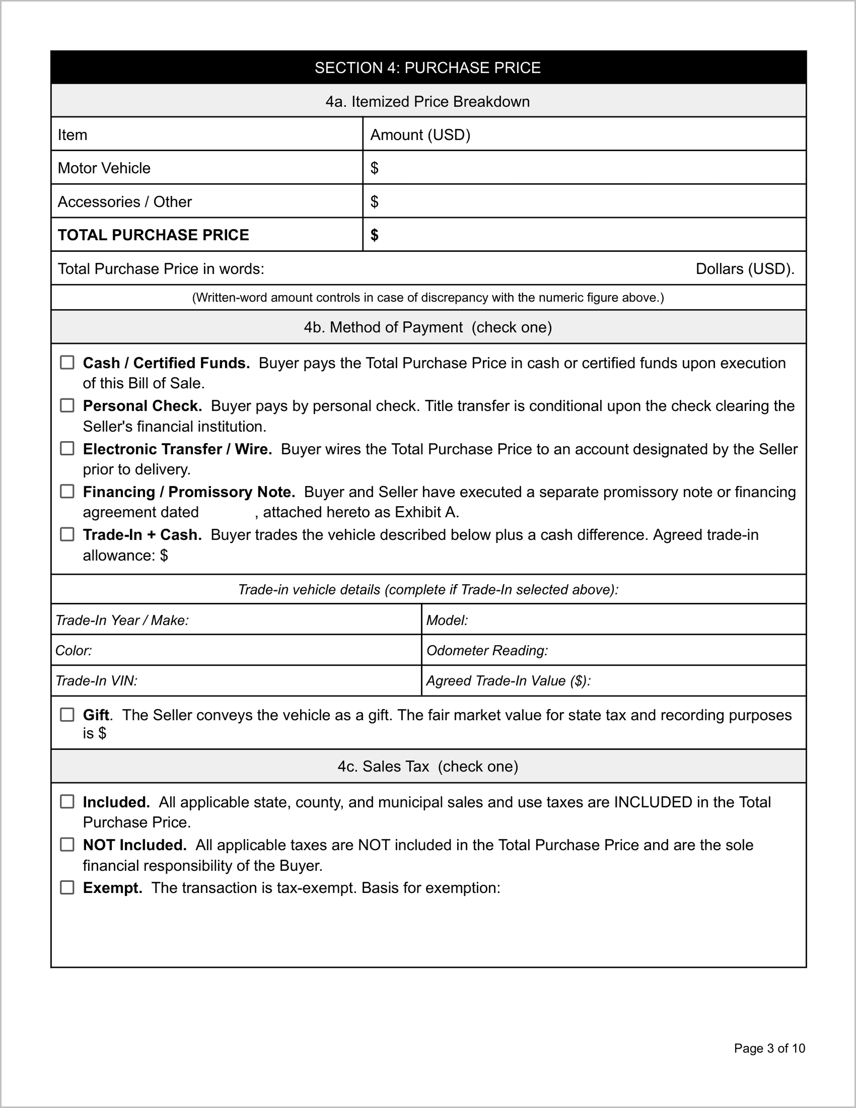 Free Alabama Motor Vehicle Bill of Sale Template