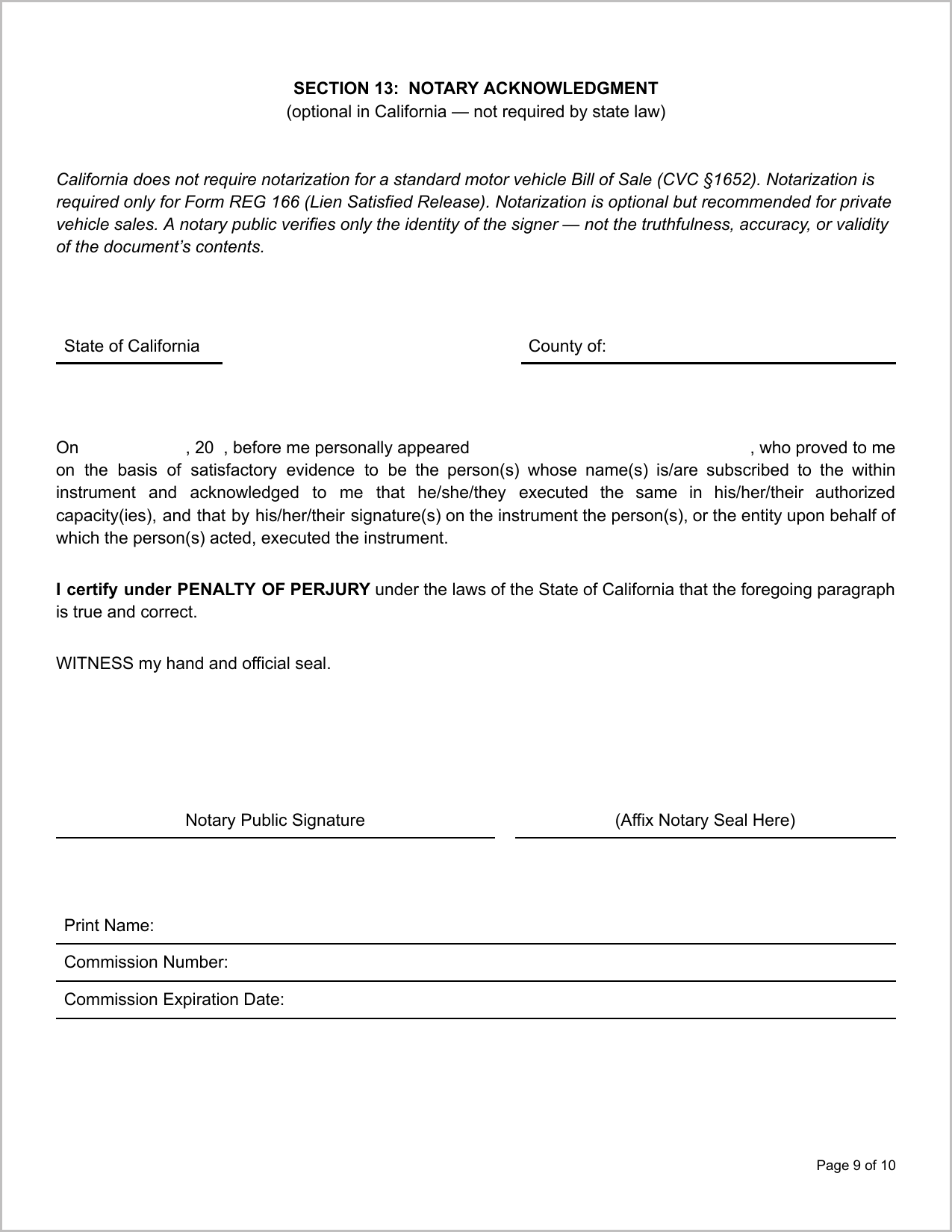 Free Alaska Motor Vehicle Bill of Sale Template Page 1