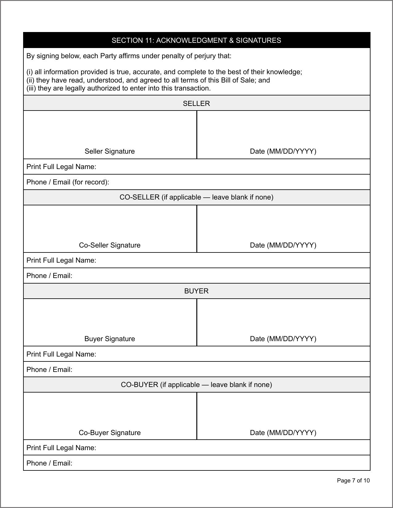 Free Connecticut Motor Vehicle Bill of Sale Template Page 2