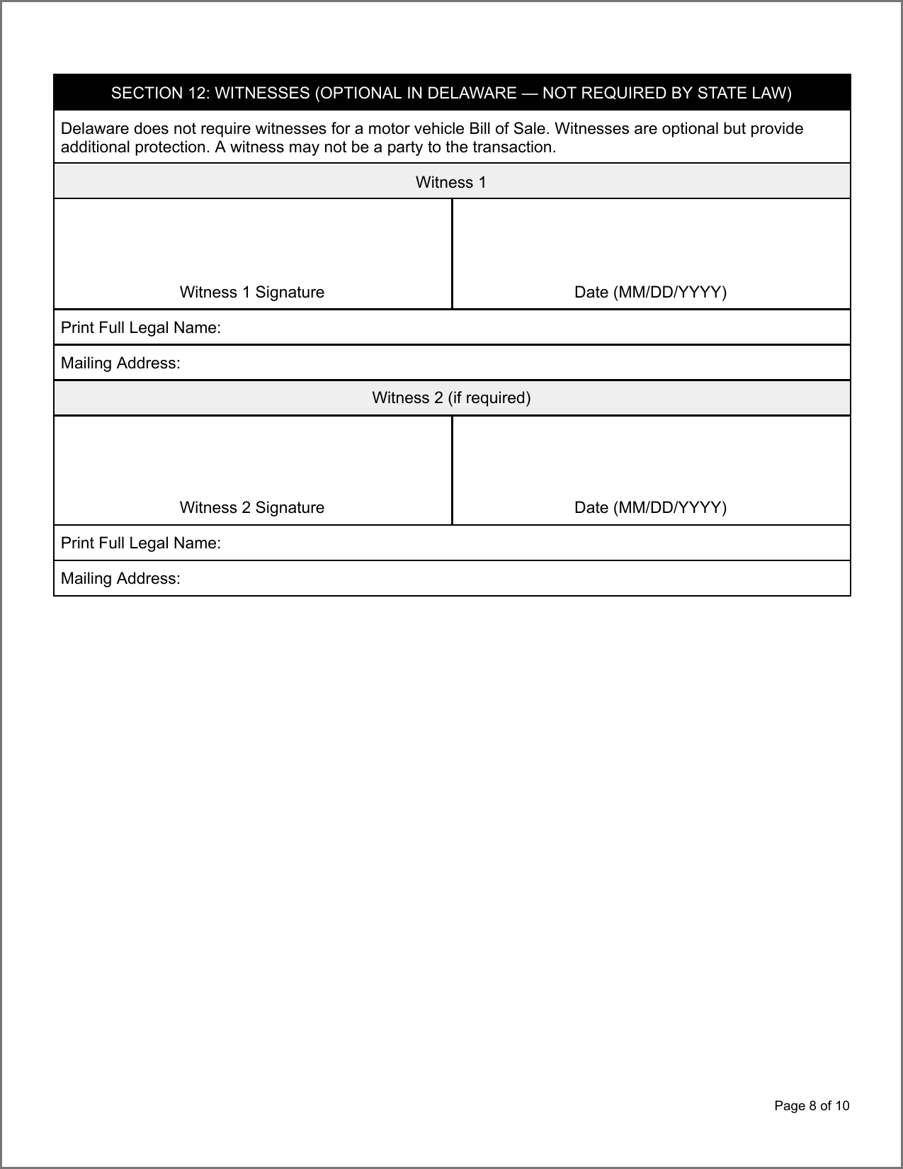Free Connecticut Motor Vehicle Bill of Sale Template Page 1