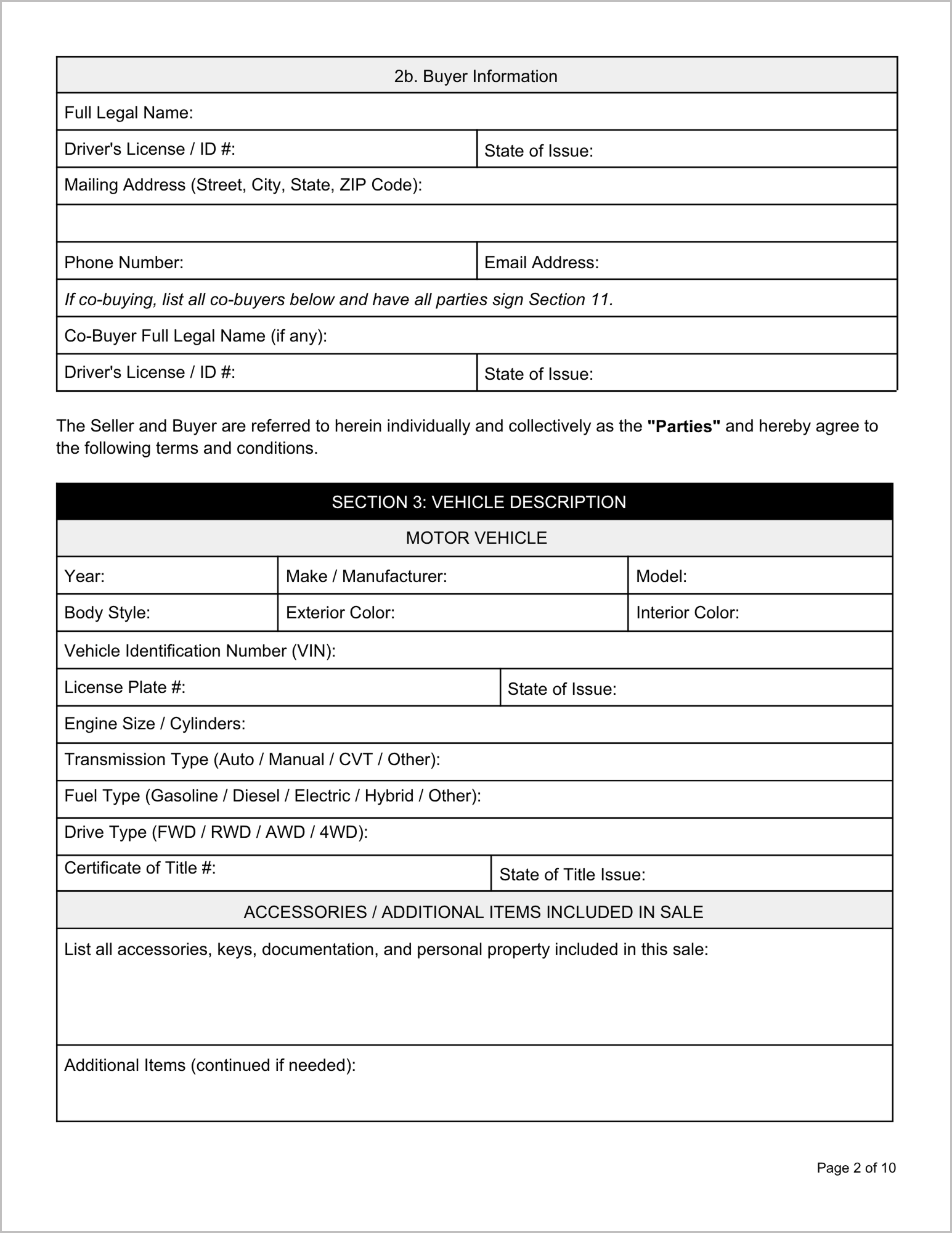 Free Alabama Motor Vehicle Bill of Sale Template