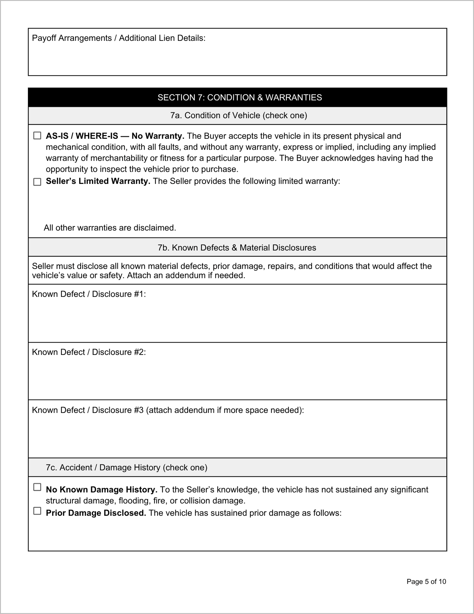 Free Alabama Motor Vehicle Bill of Sale Template