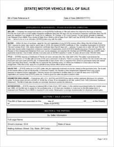 Free Motor Vehicle Bill of Sale Template
