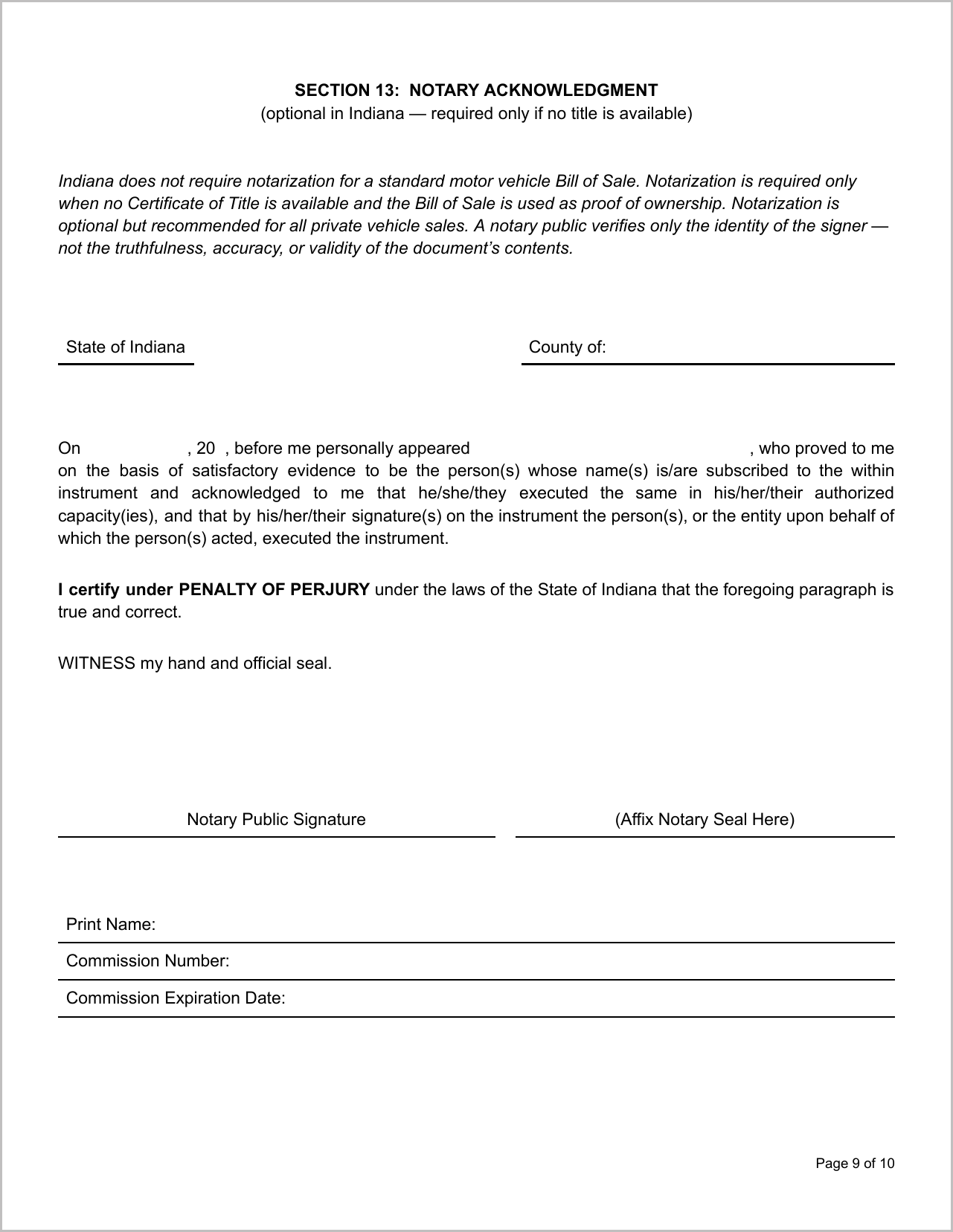 Free Illinois Motor Vehicle Bill of Sale Template Page 3