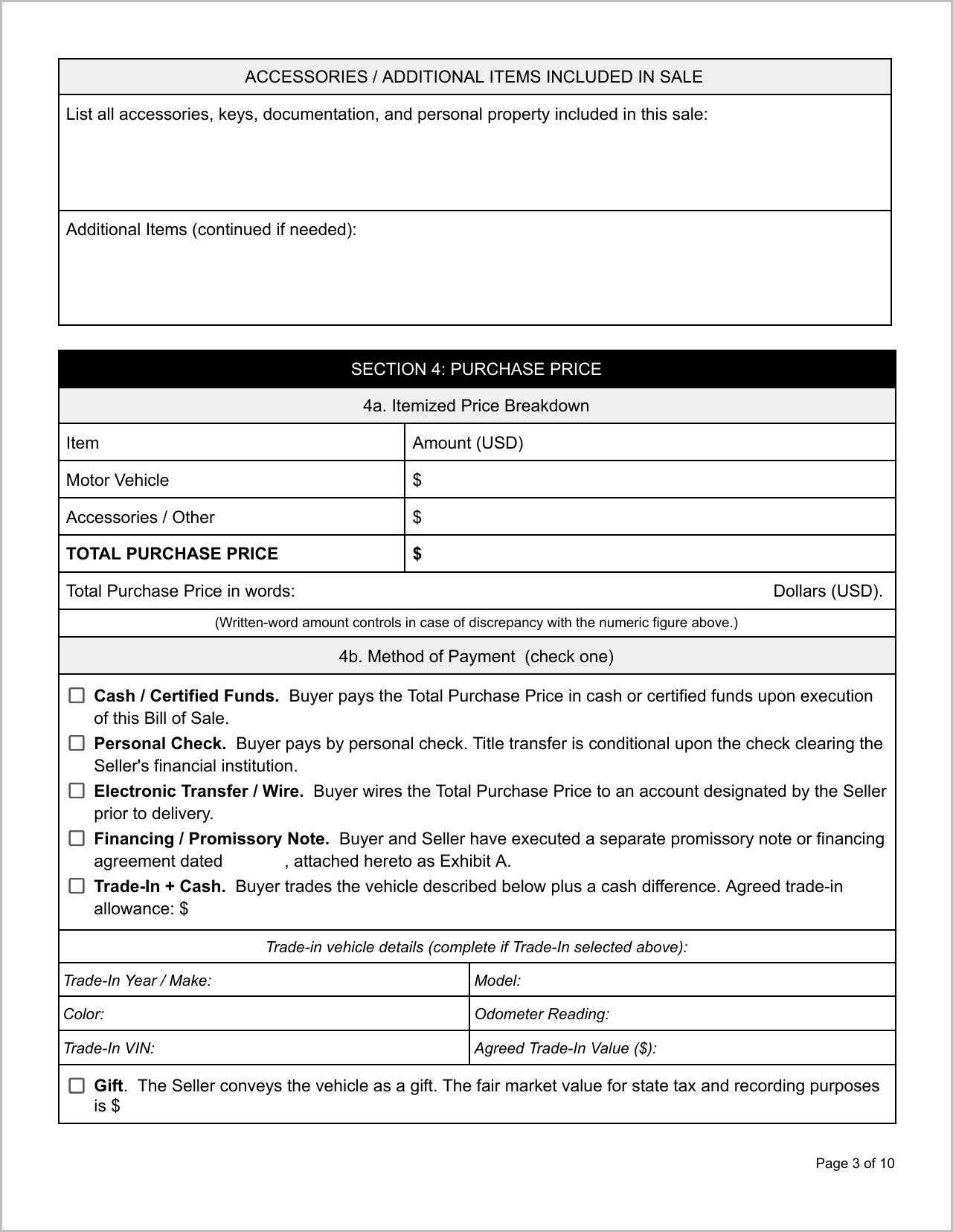 Free Iowa Motor Vehicle Bill of Sale Template Page 3