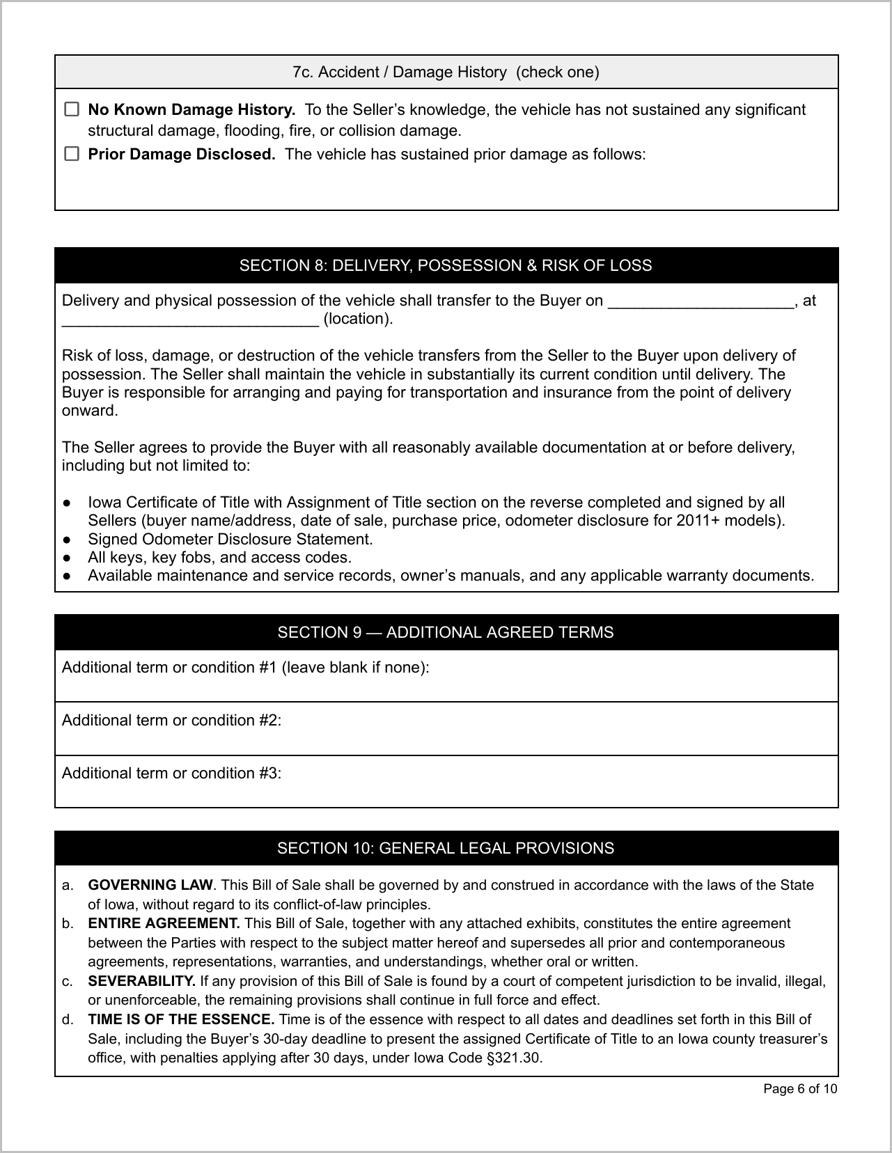 Free Illinois Motor Vehicle Bill of Sale Template Page 3