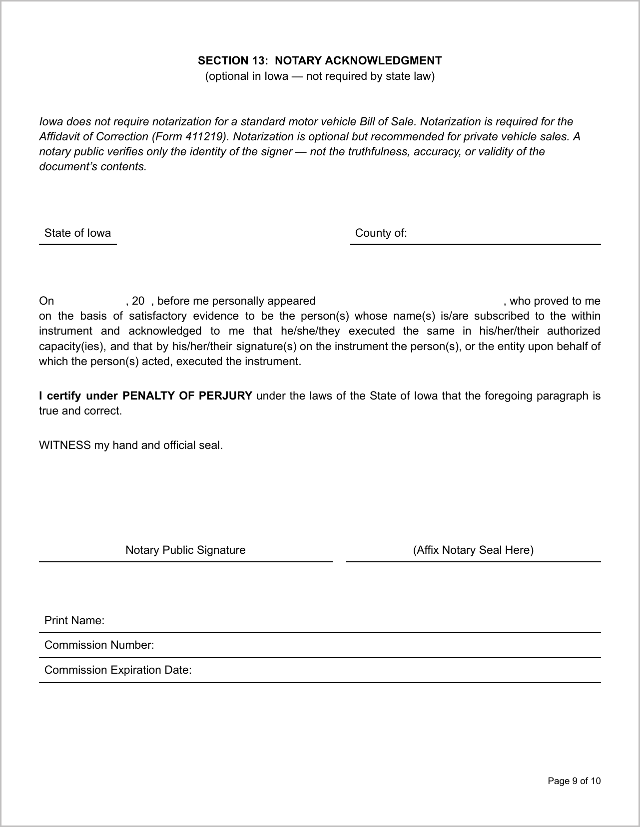 Free Illinois Motor Vehicle Bill of Sale Template Page 3