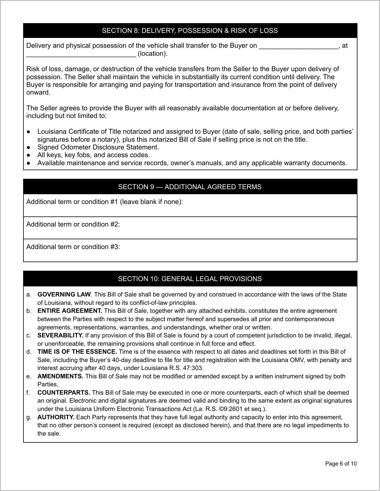 Free Illinois Motor Vehicle Bill of Sale Template Page 3