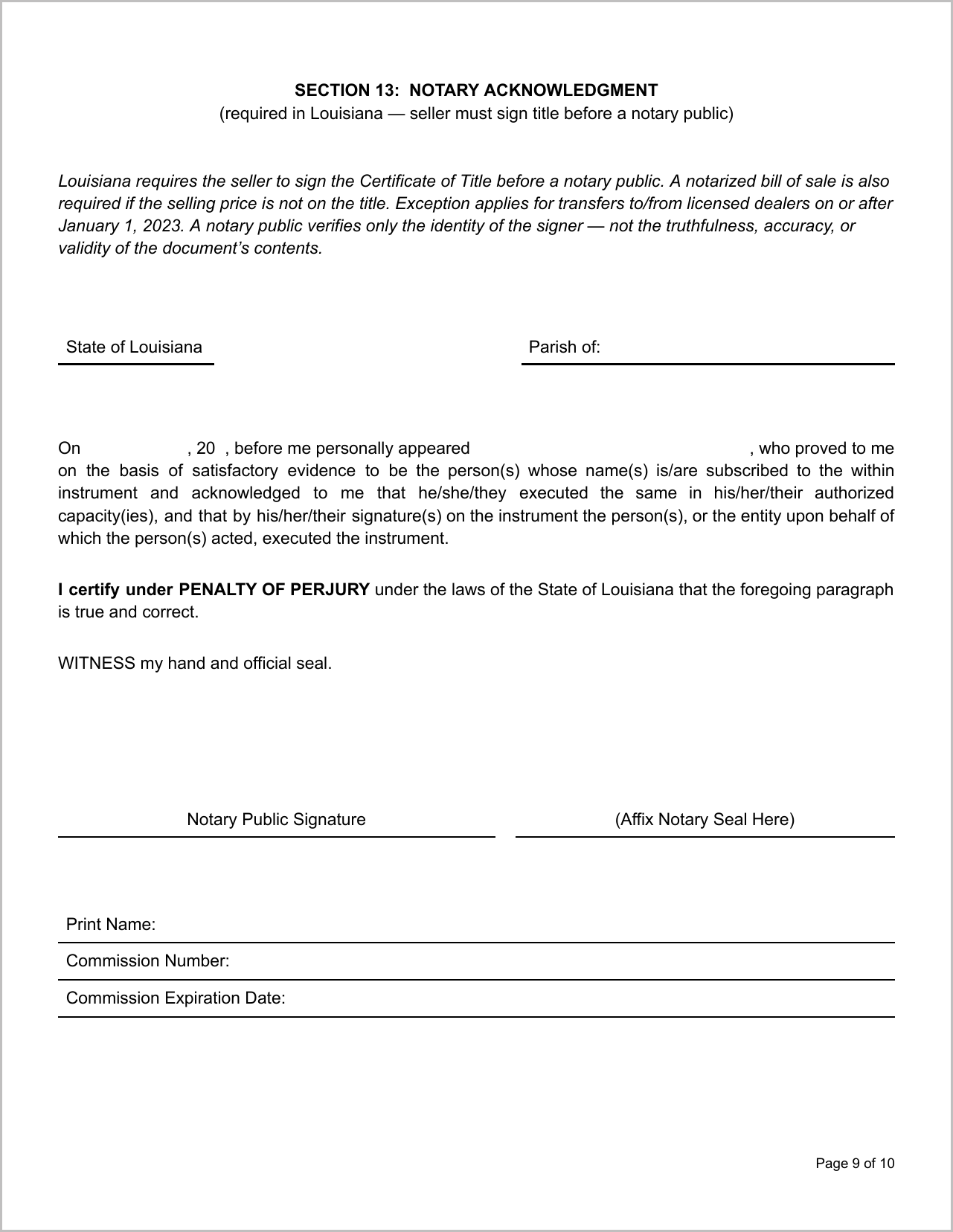Free Illinois Motor Vehicle Bill of Sale Template Page 3