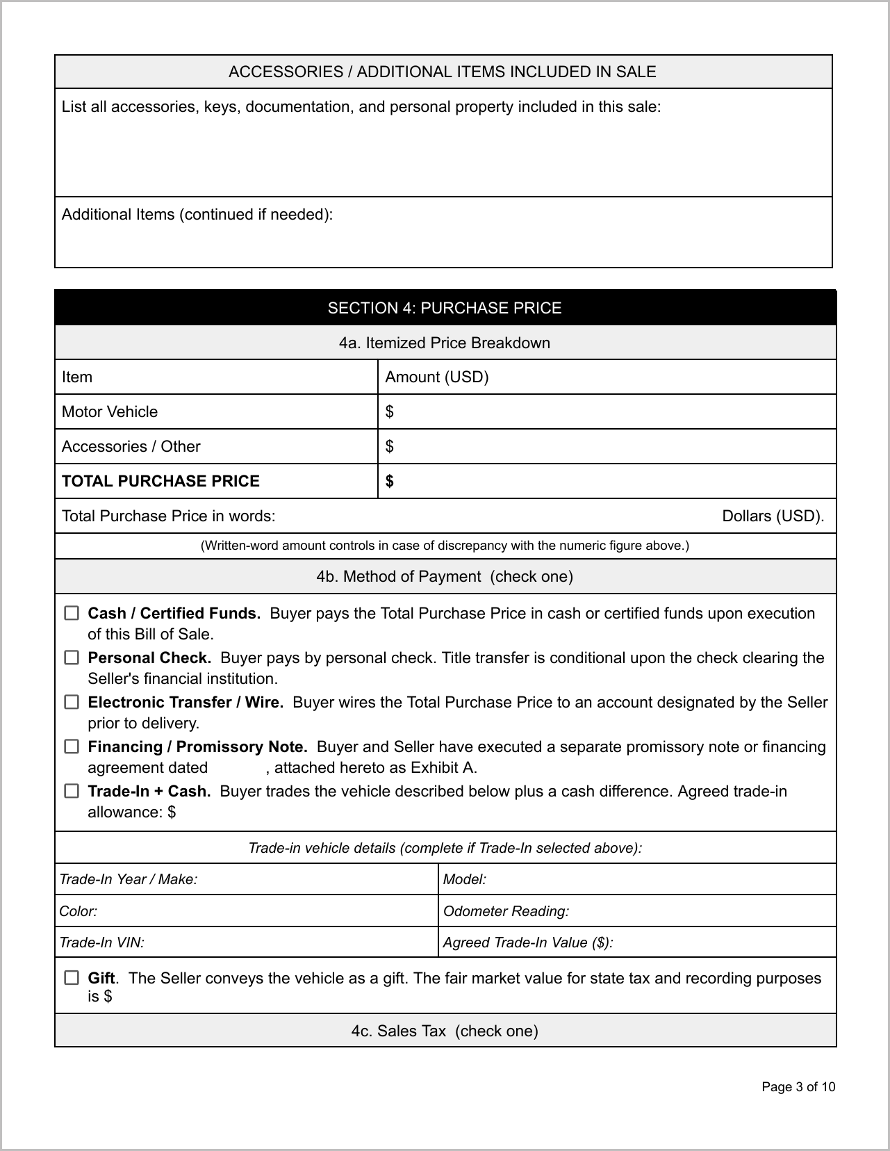 Free Maine Motor Vehicle Bill of Sale Template Page 3