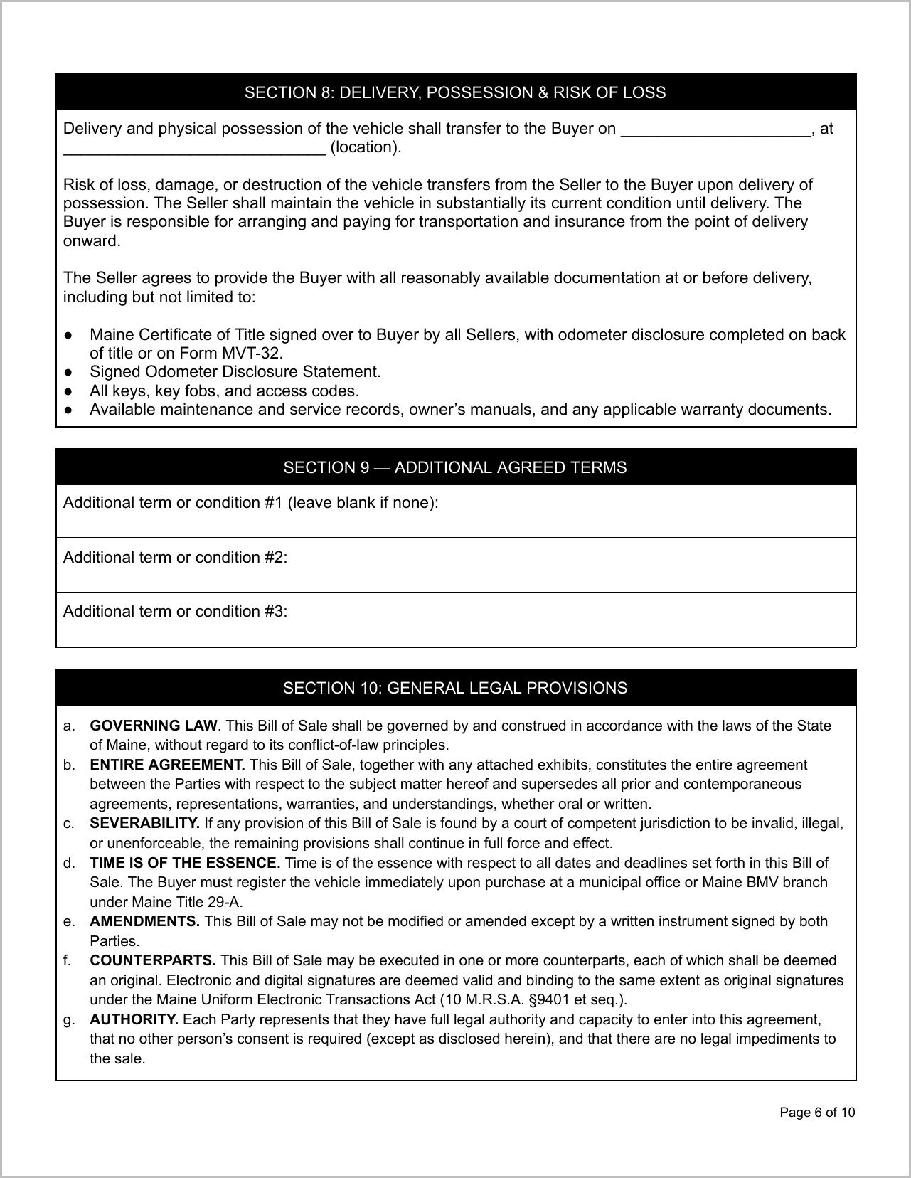 Free Illinois Motor Vehicle Bill of Sale Template Page 3