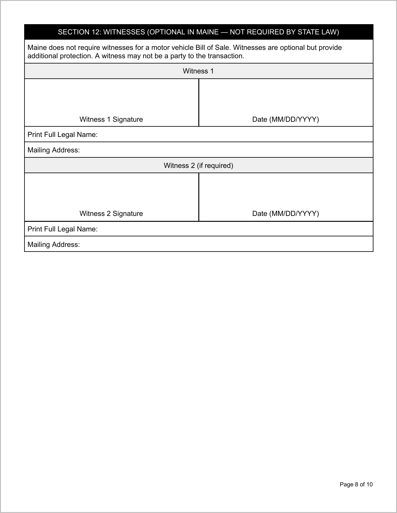 Free Illinois Motor Vehicle Bill of Sale Template Page 2