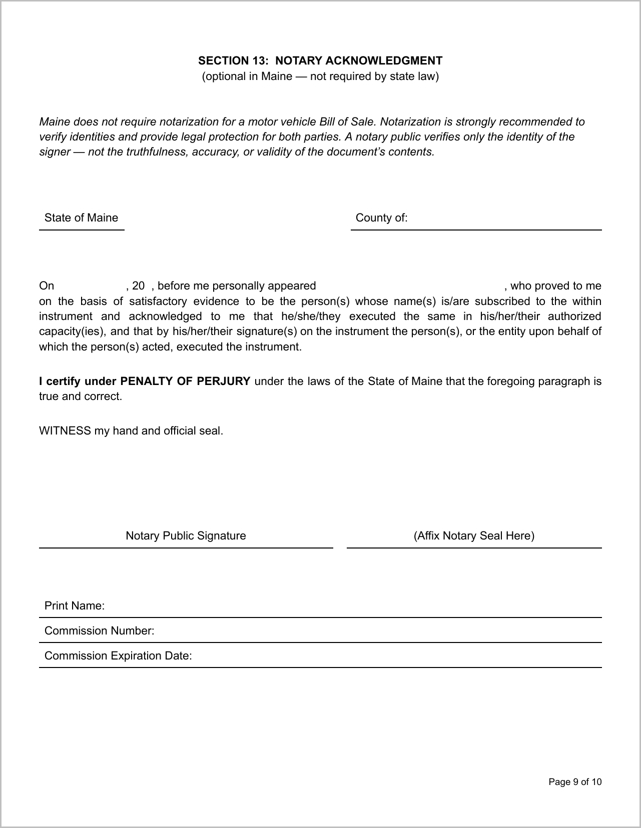 Free Illinois Motor Vehicle Bill of Sale Template Page 3