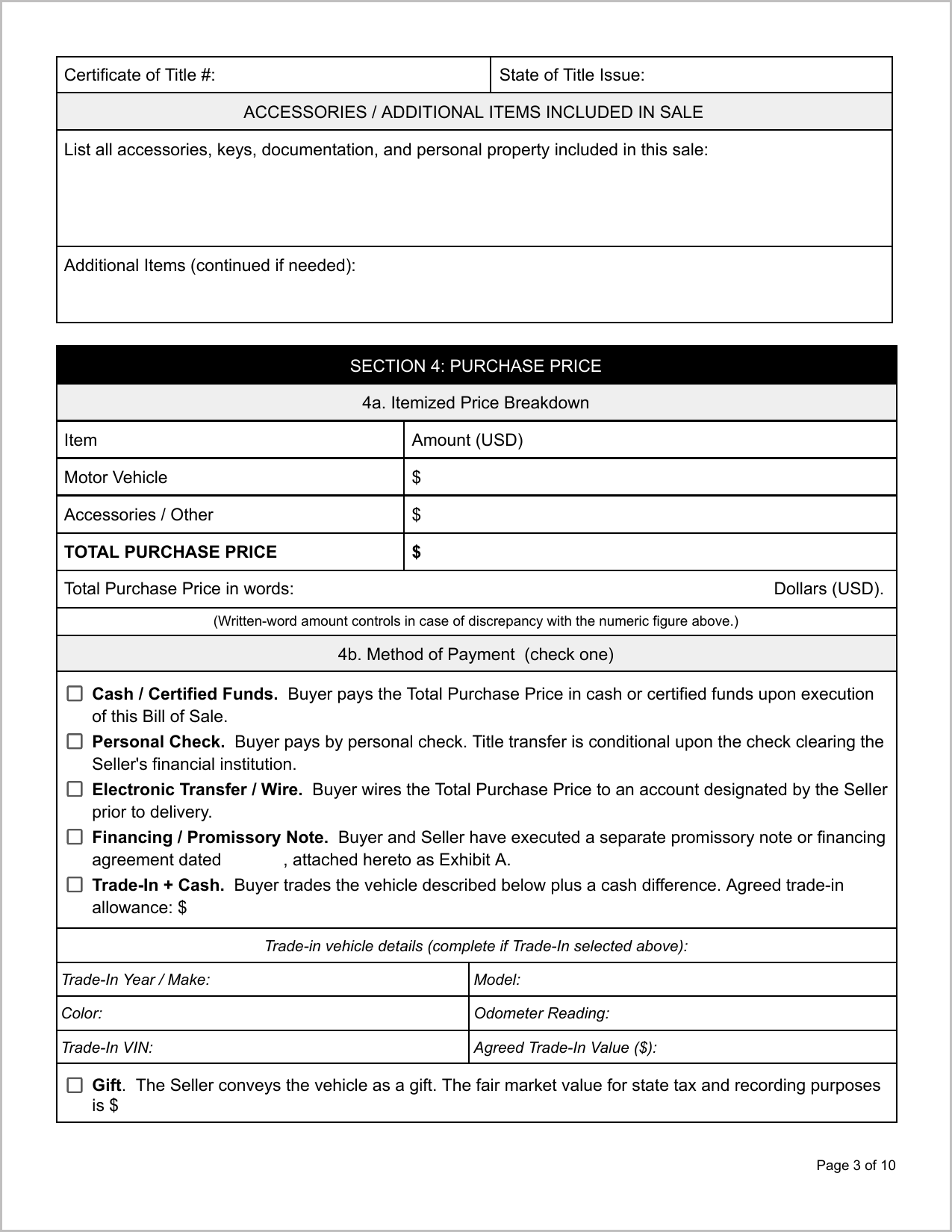 Free Maryland Motor Vehicle Bill of Sale Template Page 3