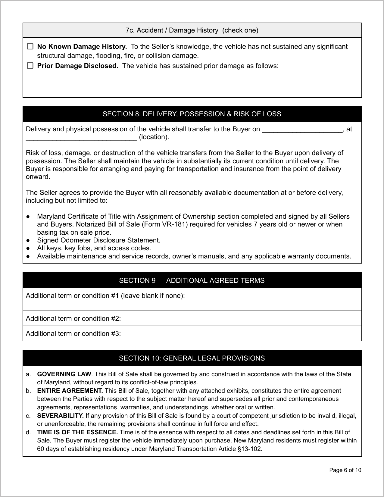 Free Illinois Motor Vehicle Bill of Sale Template Page 3