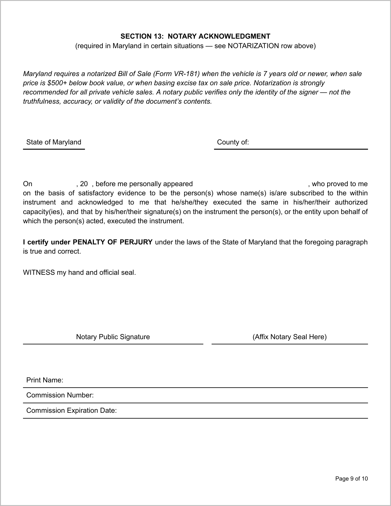 Free Illinois Motor Vehicle Bill of Sale Template Page 3
