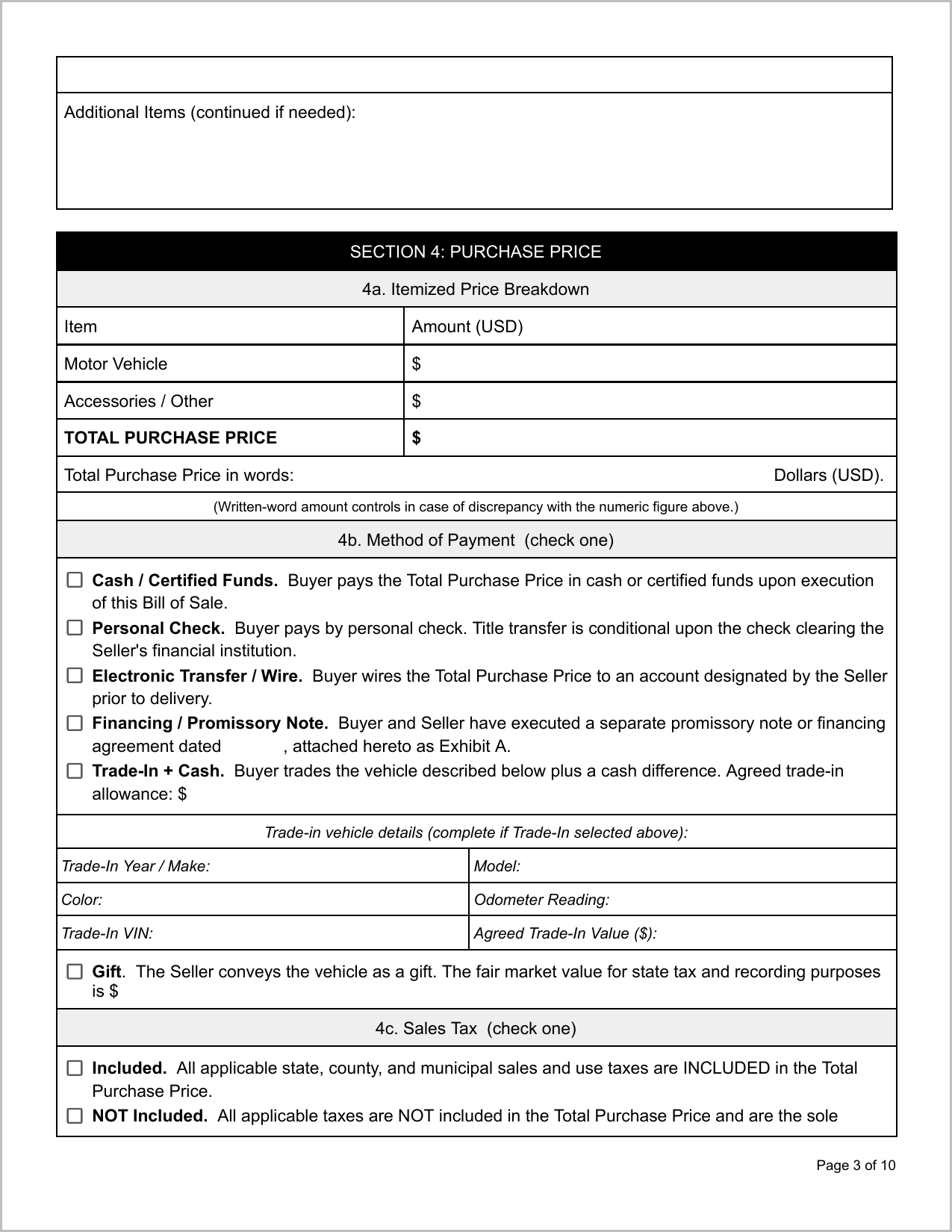 Free Minnesota Motor Vehicle Bill of Sale Template Page 3