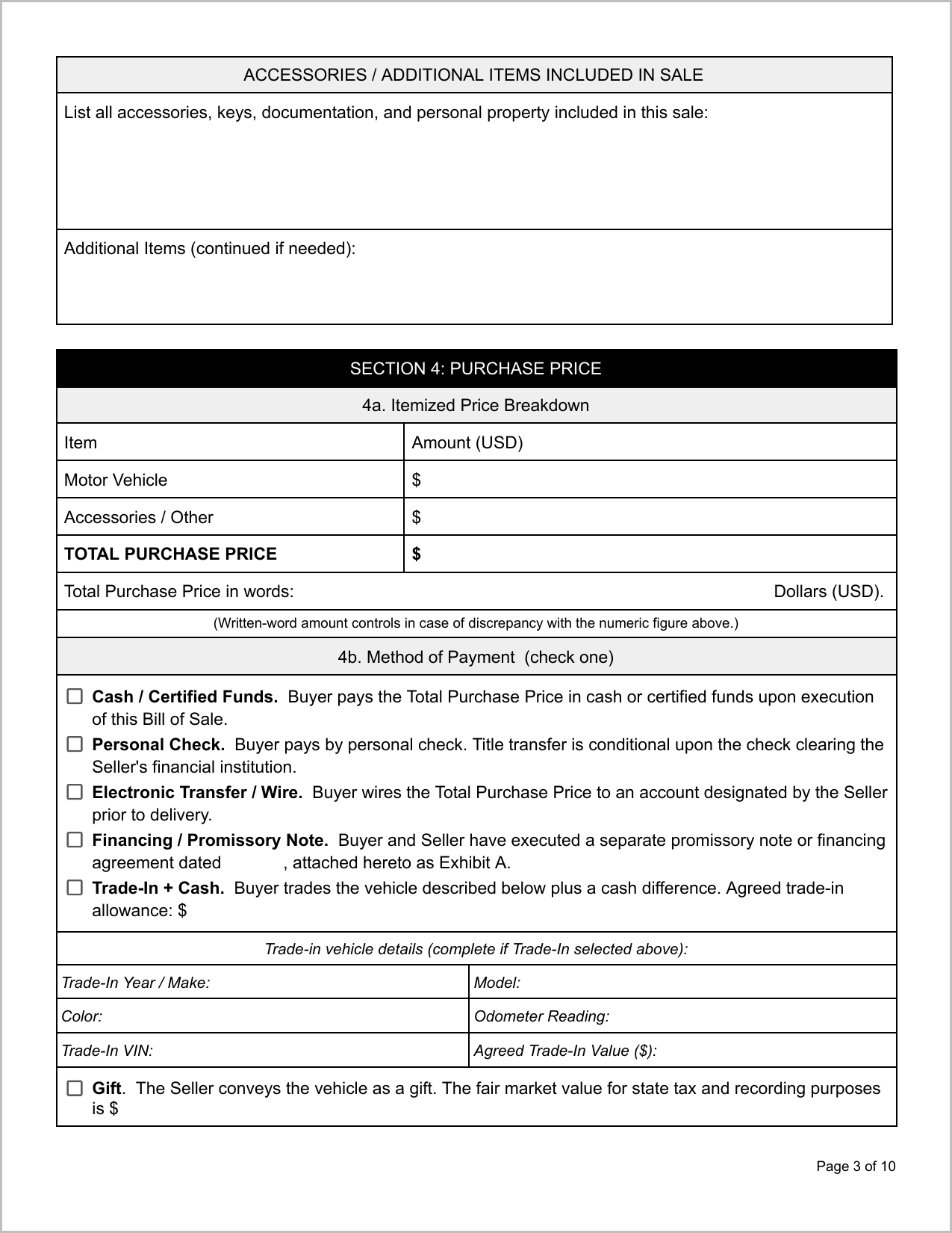 Free Virginia Motor Vehicle Bill of Sale Template Page 3